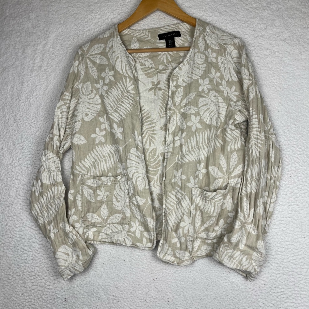 Tahari palm leaf linen cotton jacket